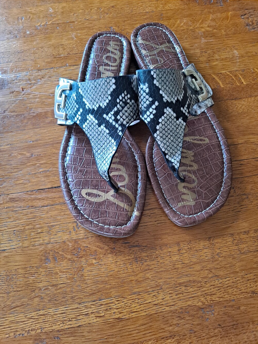 Sam Edelman Snake-Print Thong Sandals with Buckle E Detail